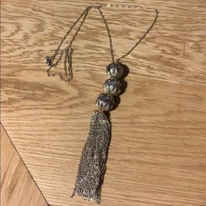 Grey Cat-eye & Gold Tassel Necklace